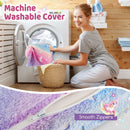 Kids folding sofa bed with multicolour glow-in-the-dark design, featuring a machine-washable cover and smooth zippers.