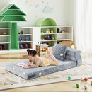 Kids folding sofa bed in grey with glow-in-the-dark stars, perfect for playtime and relaxation in any room.