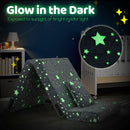 Close-up of the grey kids folding sofa bed showcasing soft flannel fabric and glowing star patterns for magical.