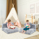 Kids folding sofa bed in grey, featuring glow-in-the-dark patterns, perfect for playrooms and comfortable lounging.