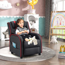 Kids recliner sofa in red with adjustable backrest and footrest, perfect for reading and relaxing.