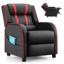 Kids recliner sofa in black and red with adjustable backrest and footrest, perfect for reading and relaxing.
