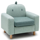 Kids sofa chair with cute dinosaur design, thick cushion, and wooden legs, perfect for playrooms and reading spaces.