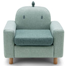 Kids sofa chair with cute dinosaur design, thick cushion, and wooden armrests for comfortable playtime in any room.