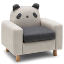Kids sofa chair in panda design with thick cushion and wooden armrests, perfect for playrooms and cozy reading spaces.