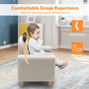 Kids sofa chair with thick cushion and wooden armrests, designed for comfort and spine protection in kids' rooms.