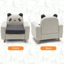 Kids sofa chair with panda design, featuring thick cushion and wooden armrests, perfect for playrooms and reading.