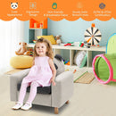 Kids sofa chair with wooden armrests and thick cushion, designed for comfort and support in playful environments.