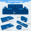 Modular kids convertible foam folding sofa in blue with 8 pieces, including trapezoidal and round cushions for.