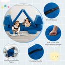 Modular kids convertible foam folding sofa in blue, featuring soft suede, portable handle, and machine-washable fabric.