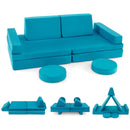 Modular kids convertible foam folding sofa in vibrant green, featuring 8 pieces for creative play and safe lounging.