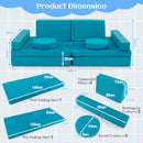 Modular kids convertible foam folding sofa in green with 8 pieces, including pillows and mats for imaginative play.