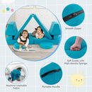 Modular kids convertible foam folding sofa in green with soft suede, featuring a portable handle and smooth zippers for.
