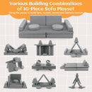 Modular kids foam sofa set components arranged to showcase versatility, promoting creativity and safe, imaginative play.