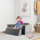 Kids modular play sofa in grey with detachable suede cover, perfect for imaginative play and comfortable seating.