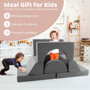 Kids modular play sofa set in grey with 8 pieces, featuring soft suede covers for comfort and creative playtime.