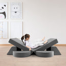Kids modular play sofa set in grey, featuring 8 pieces for creative combinations, perfect for playroom fun and comfort.