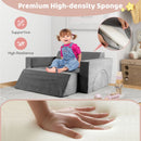 Kids modular play sofa in grey with high-density sponge, featuring detachable suede covers for comfort and creativity.