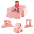 Kids modular play sofa in pink with 8 pieces, featuring soft suede covers and multiple creative combinations for.