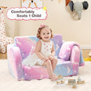 Colorful 2-in-1 folding kids couch with blanket, comfortably seats 1 child for playtime and cozy naps.
