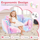 Colorful 2-in-1 folding kids couch with blanket, featuring plush flannel fabric, perfect for reading and relaxing.
