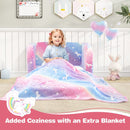 Colorful 2-in-1 folding kids couch with blanket, perfect for cozy playtime and naps, featuring glow-in-the-dark.