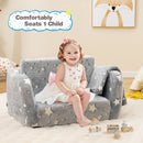 Plush grey 2-in-1 folding kids couch with blanket, comfortably seats 1 child for cozy playtime or naps.