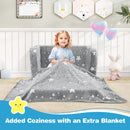 Cozy 2-in-1 folding kids couch in grey with blanket, perfect for playtime and naps, featuring glow-in-the-dark stars.
