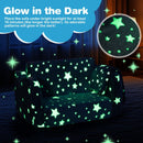 2-in-1 folding kids couch in grey with glow-in-the-dark star patterns, perfect for cozy naps and playtime.