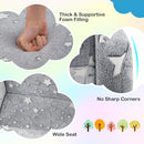Thick foam filling and wide seat of the 2-in-1 folding kids couch in grey, perfect for cozy playtime and naps.