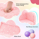 Plush pink 2-in-1 folding kids couch with thick foam filling, wide seat, and no sharp corners for safe playtime.