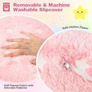 Plush pink 2-in-1 folding kids couch with removable slipcover, featuring soft flannel fabric and hidden zipper for easy.