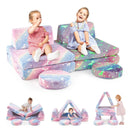 Modular kids play couch set with colorful flannel covers, featuring foldable cushions and glowing patterns for.