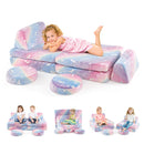 Modular kids play couch set in colorful flannel with foldable cushions and glowing patterns for imaginative play.