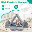 Modular kids play couch set in grey with foldable cushions and glowing patterns, perfect for imaginative play and.