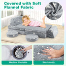 Modular kids play couch set in grey with soft flannel covers, featuring foldable cushions and round blocks for.