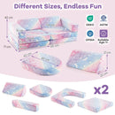 Modular toddler sectional sofa set with glow-in-the-dark patterns, featuring 10 pieces for creative play and cozy.