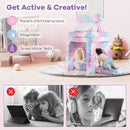 Colorful 10-piece modular toddler sectional sofa with glow-in-the-dark patterns, perfect for imaginative play and cozy.
