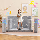 Modular toddler sectional sofa in grey with glow-in-the-dark patterns, perfect for creative play and cozy corners.