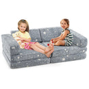 Modular toddler sectional sofa in grey with glow-in-the-dark stars, perfect for creative play and cozy corners.