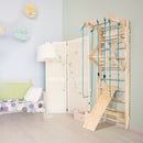 2.2m Wooden Wall Bars with Rings, Swing and Slide – product view
