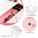 Kids makeup table with tri-folding mirror, large storage drawer, and rounded corners for safe, stylish use in the.