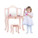 Kids vanity table set with tri-fold mirror and drawer, perfect for girls' makeup and storage in a cute pink design.