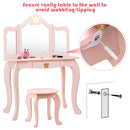Close-up of the pink vanity table's mirror adjustment mechanism, ensuring a stable and secure setup for kids' use.