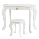 White kids vanity chair with curved legs and sturdy design, perfect for adding elegance to your child's room or play.
