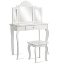 Kids dressing table set in white with a large capacity drawer and rounded corners for child safety, designed for ages.