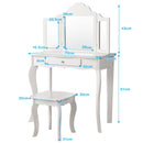 Kids dressing table set in white with removable triple-fold mirror and drawers, perfect for ages 3-7.