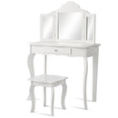 Kids dressing table set in white with removable triple-fold mirror and stool, perfect for ages 3-7, ideal for play and.