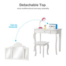 Kids dressing table set in white with removable triple-fold mirror and stool, perfect for ages 3-7, ideal for.