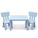 Kids table and 2 chairs set in light blue, perfect for reading, drawing, and snack time with a safe round edge design.